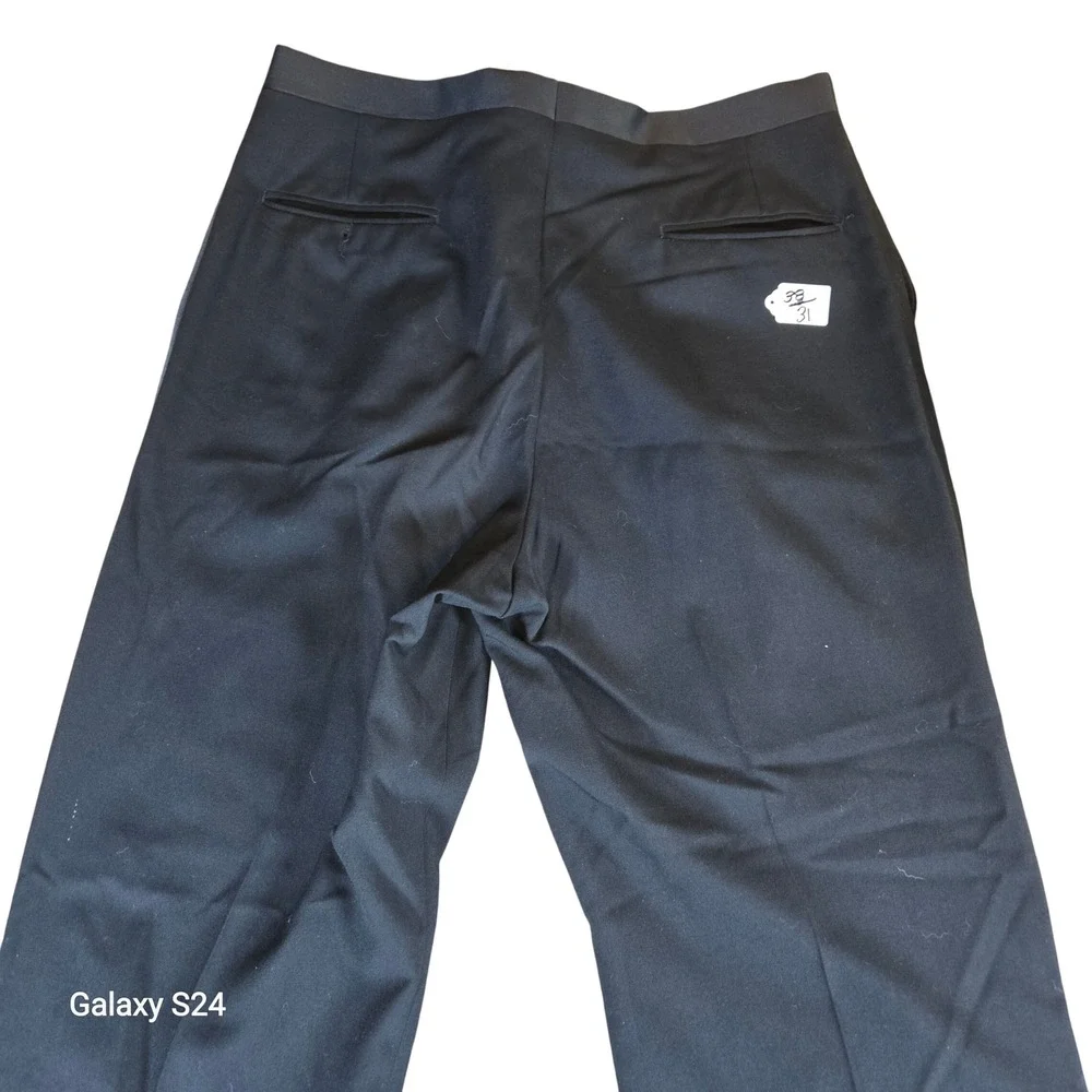 Men's Black Formal Dress Pants Pleated Striped Detail‎ Trousers